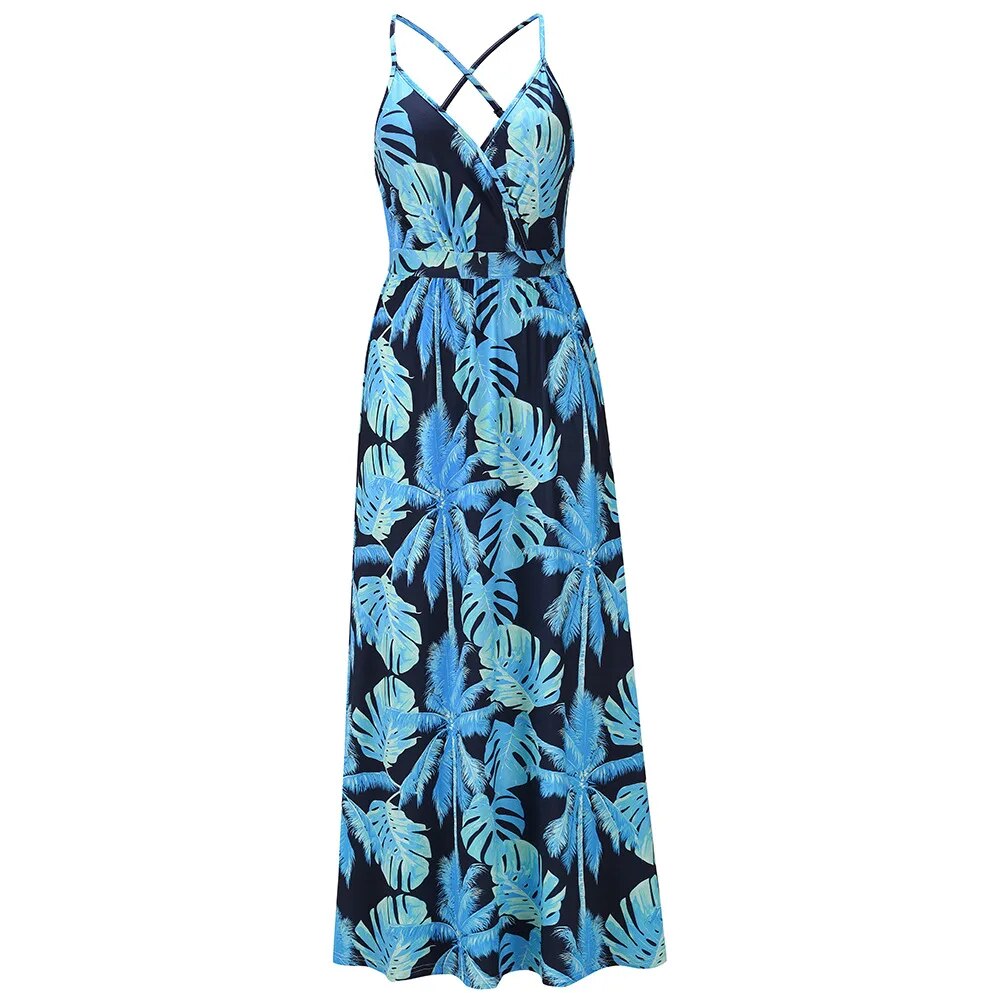 European and American spring and summer dresses Bohemian floral halter dress