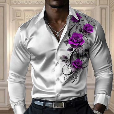 Men's high-end rose shirt, casual and comfortable button long-sleeved shirt, fashionable four-season shirt, plus-size design shi