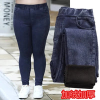 Women Jeans 2022 New Autumn Trousers High-Waist Elasticity leggings Velvet Warm Winter Denim Pants Female Long Pants 6XL 7XL 8XL