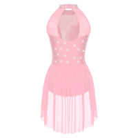 Women Latin Cha-cha Dance Performance Costumes Rhinestone Applique Sleeveless Leotard Skating Ballet Samba Rumba Tango Dancewear