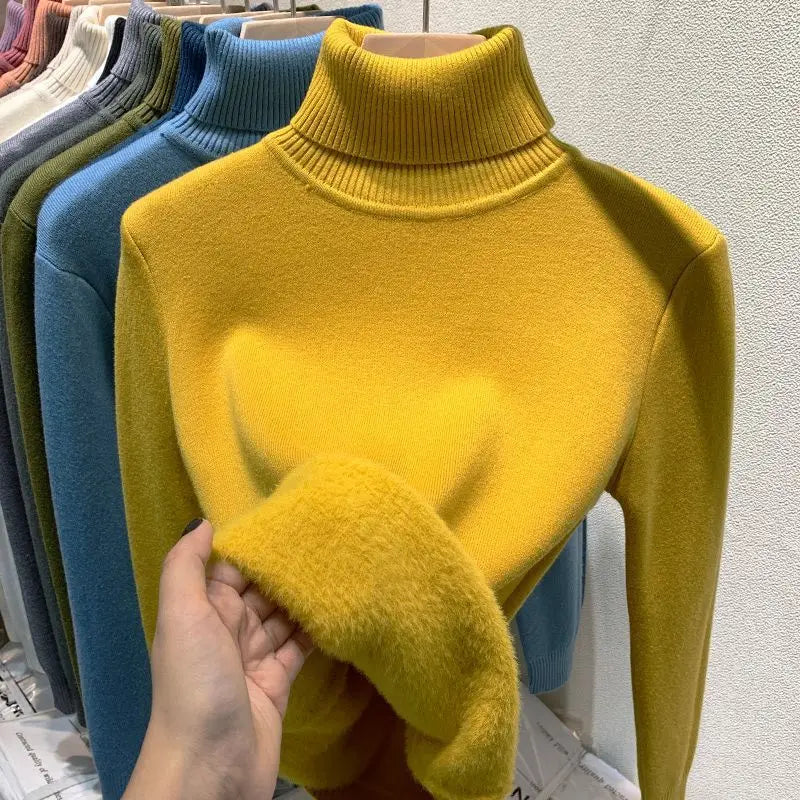 Sweater woman winter 2022 fashion knitted warm pullover women long sleeve loose high elastic casual knit Women's turtleneck