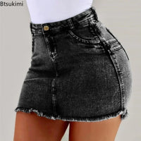 2024 Women's Summer High Waisted Mini Denim Skirt Sexy Ladies Club Party Wear Slim Bodycon Short Jeans Skirt Denim Skirt Female