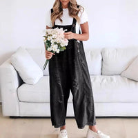 Women Denim Jumpsuits and Rompers Vintage Ripped Hole Wide Leg Jeans Overalls Ladies Casual Playsuits