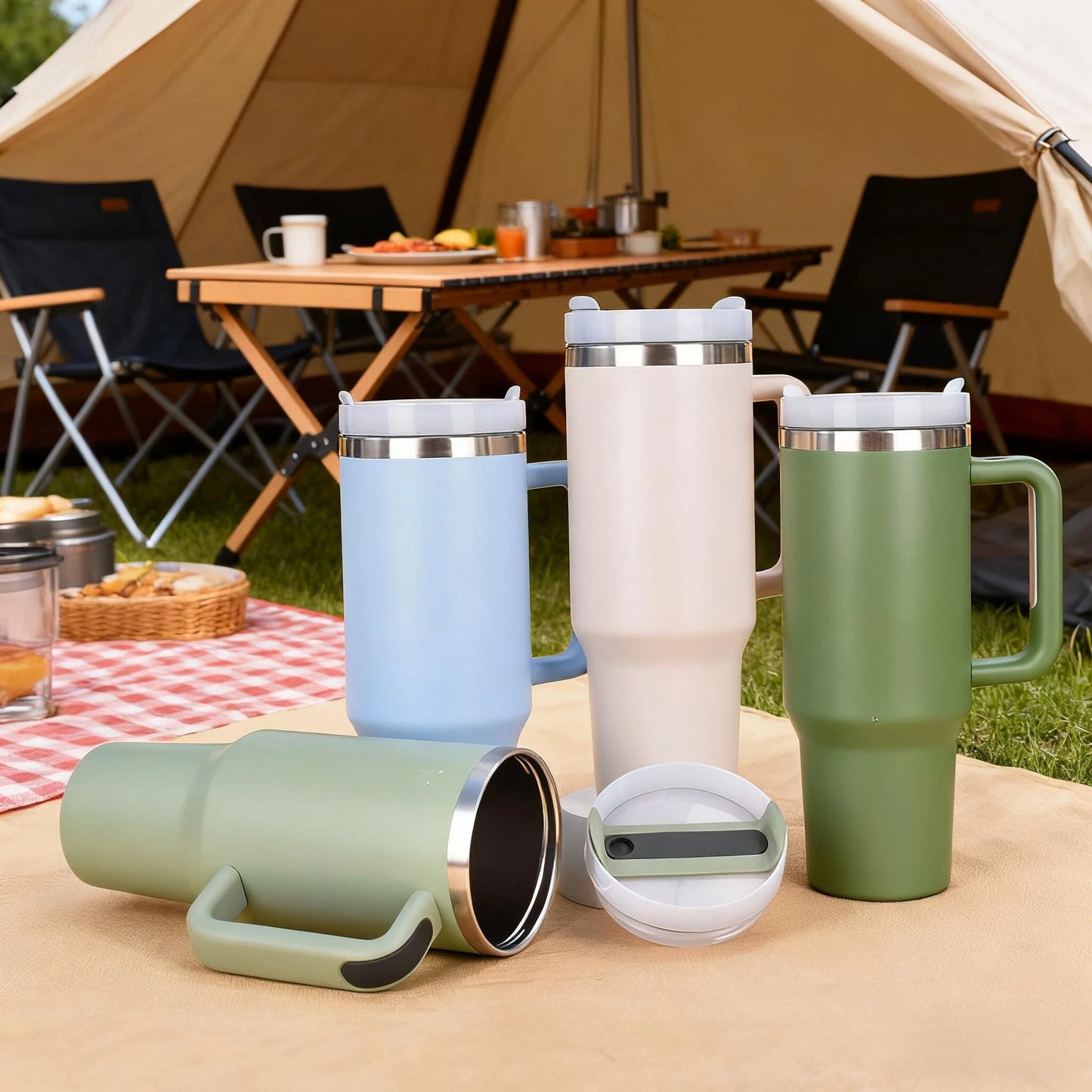 40oz 304 Stainless Steel Insulated Water Bottle,Thermal Coffee Car Cup, Cold Hot Mugs  Flask With Handle Straw,For Sport