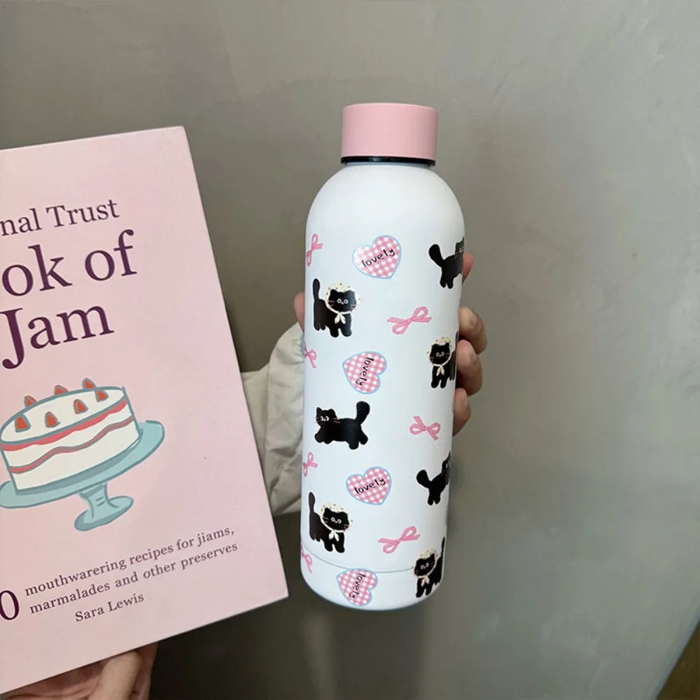 Stainless Steel Bow Cat Thermal Cup Leakproof Large Capacity Coffee Cup 500ml Vacuum Insulated Cup For Keeping Iced Coffee Tea