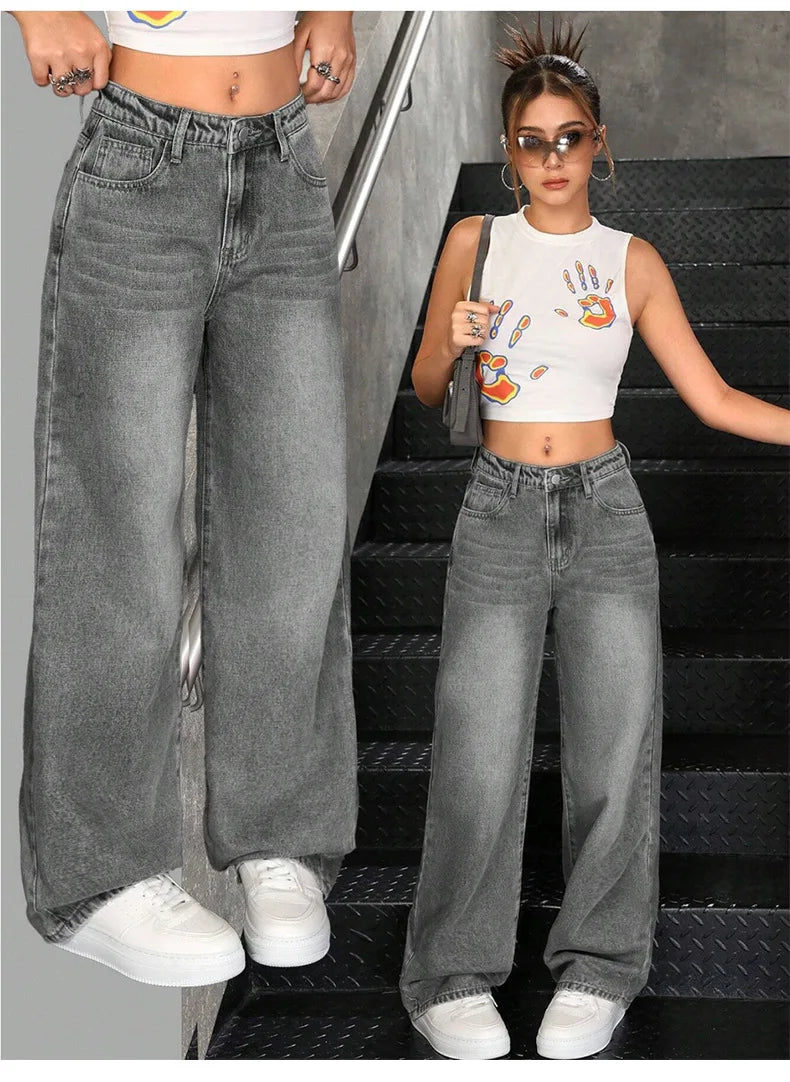Elastic denim jeans 2025 new fashion low waist loose and trendy women's jeans