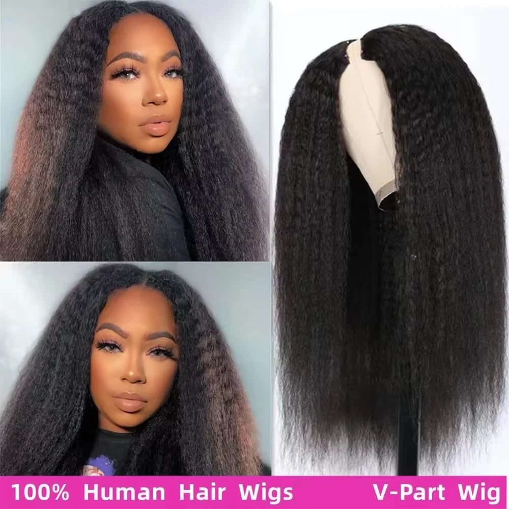Lafino Wig 250 Density Kinky Straight 360 Lace Front Wig Human Hair invisi strap Yaki Straight V Part Wig  Human Hair Brazilian