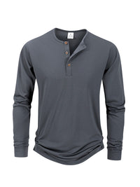 Men's T Shirt Autumn Button Long Sleeve Henley Neck T-Shirt Solid Color Casual Breathable Versatile Tops Fashion Slim T-Shirts