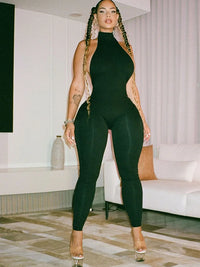 Sisterlinda Y2K Sexy Peach Buttocks Jumpsuit Women Backless Halter Sleeveless Fitness Skinny Stretch Streetwear Activity Outfits