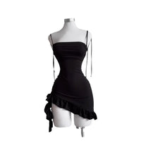 Sleeveless Backless Ruffles Mini Dress Women Summer Y2K Lace Up Black Bodycon Dresses Party Club Streetwear 2025 New Sundress