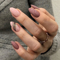 24Pcs Oval Head False Nails Pink Almond Artificial Fake Nails With Glue Full Cover Nail Tips Press On