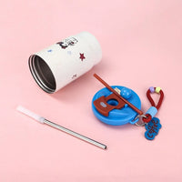 Stainless Steel Double Drink Insulated Cup Cartoon Vacuum Insulated Vacuum Straw Cup Leak-Proof with Straw Coffee Cup Travel