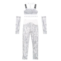 ZZL Y2K Girls Urban Street Dance Jazz Outfits K-pop Stages Clothes White Silver Sequin Dress Suit Runway Performance Show Wear