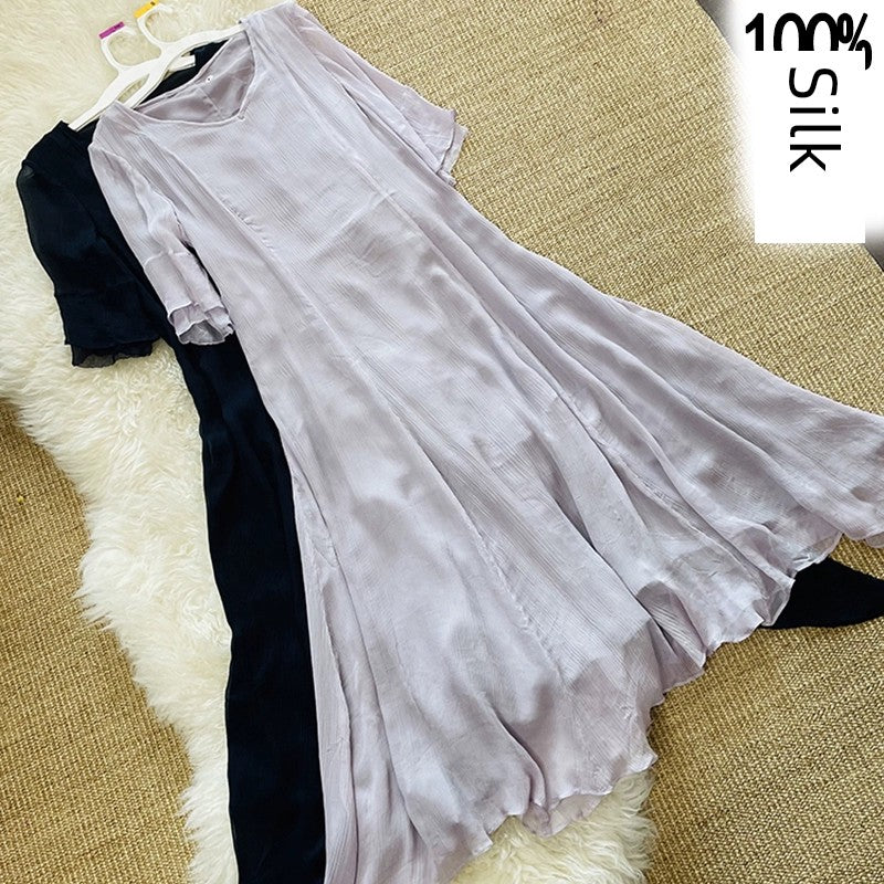 Small Size Silk Crinkle Qiao Qi Slim-Fit Mulberry Silk Asymmetric Skirt