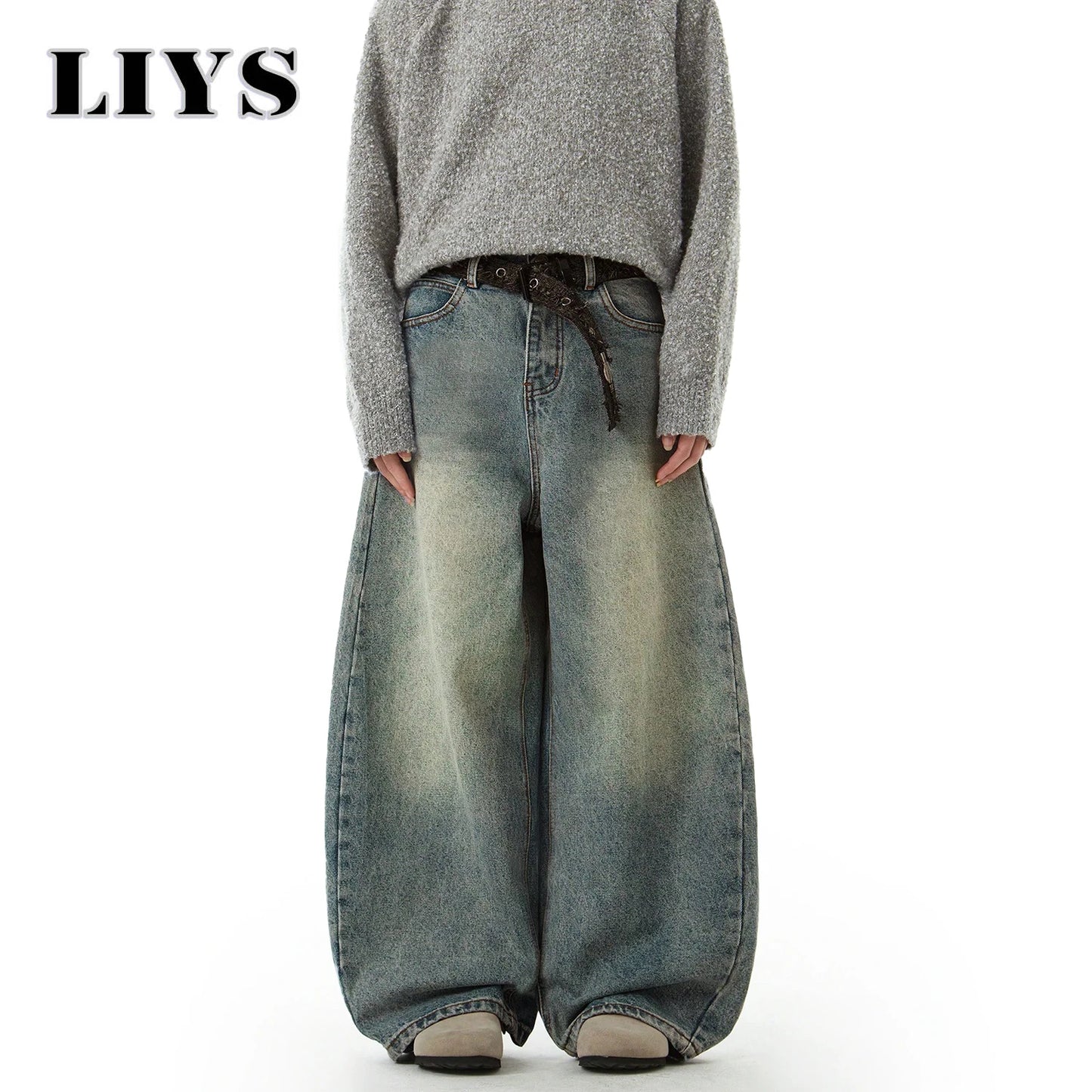 Men's Wear Blue Wide-Leg Denim Pants Baggy Jeans Vintage Three-Dimensional Cut Curved Knife Jeans Loose Fit Summer New Trend