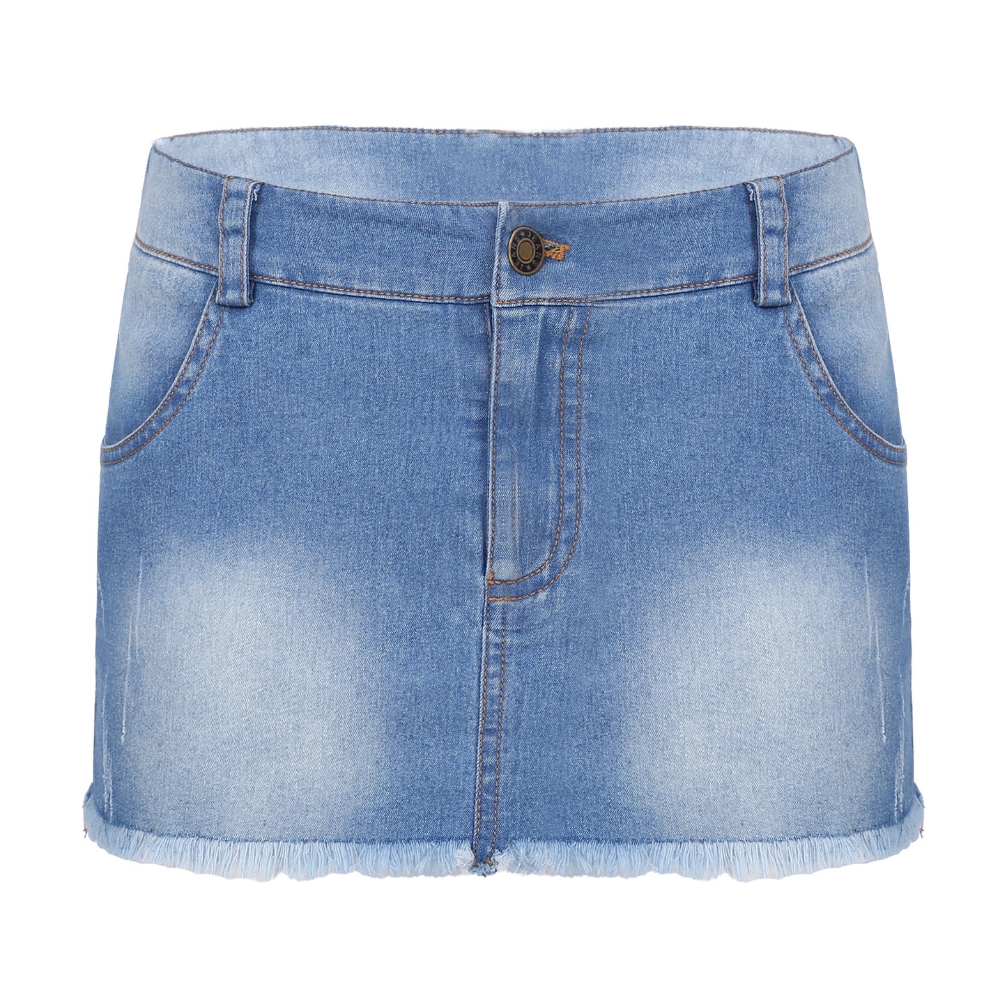 Sexy Denim Skirt Women Summer Short Skirts Casual Mid Waisted Washed Frayed Pockets Slim Fit Clubwear Solid Color Skirts Womens