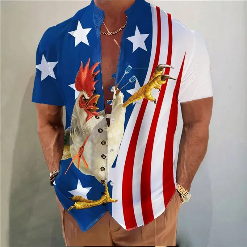 Men's Shirts New Print Button Short Sleeves Shirt Fashion Stand Collar Loose Fitting Men's Shirts Casual Streetwear Comfortable