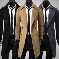 Autumn Winter Long Trench Coat Double-breasted Solid Color Mid-Length Windproof Thick British Slim Jacket gabardina hombre