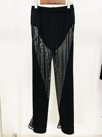 HIGH STREET Newest 2024 Designer Blazer Suit Women's Perspective Gauze Patchwork Blazer Pencil Pants