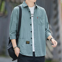 Men shirts Summer Men's clothing Short-Sleeved shirts & blouses Daily Solid Color Stand-Up Collar Casual Beach Style Male Shirt