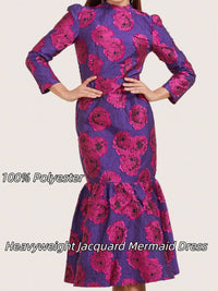 Elegant Brocade Women Maxi Mermaid Dress Long Vintage Flowers Slim Clothing Stand Collar Party Dresses Robe Femme Vestido