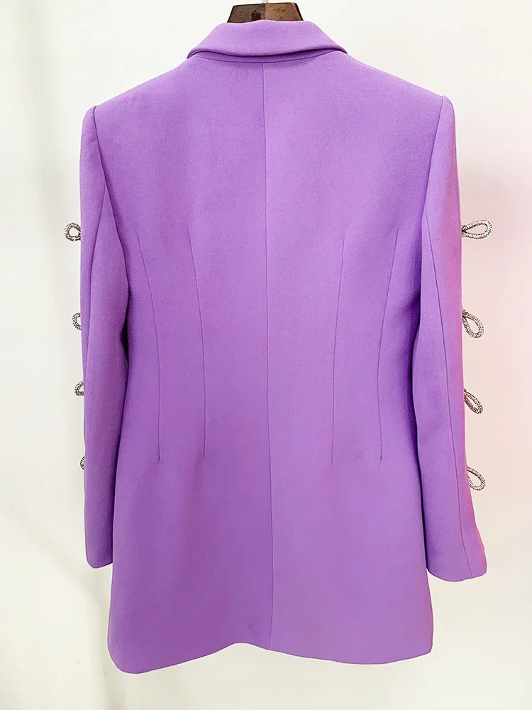 HIGH STREET Newest 2025 Designer Stylish Fashion Women's Pearls Chain Diamonds Beaded Hollow Out Bow Sleeve Blazer Dress