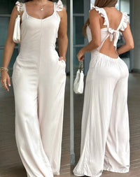sexy jumpsuit for womens 2025  Frill Hem Casual Pocket Design Back Lace Up Rompers full length for sexy and elegant women