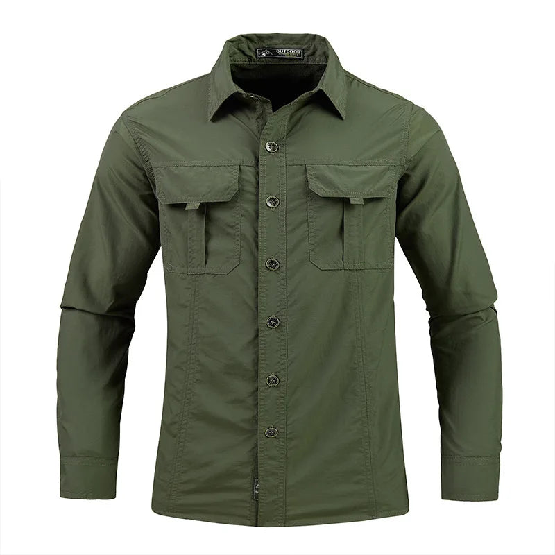 2023 New Mens Military Shirt Men Short Sleeve Cargo Shirts 100% Cotton Casual Solid Shirt Male Pocket Work Shirt