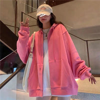 Women Casual Zip Up Oversized Hoodie Sweatshirt Female Streetwear Hooded  Pocket Zipper Harajuku Sweat Shirt Y2k Top Clothes