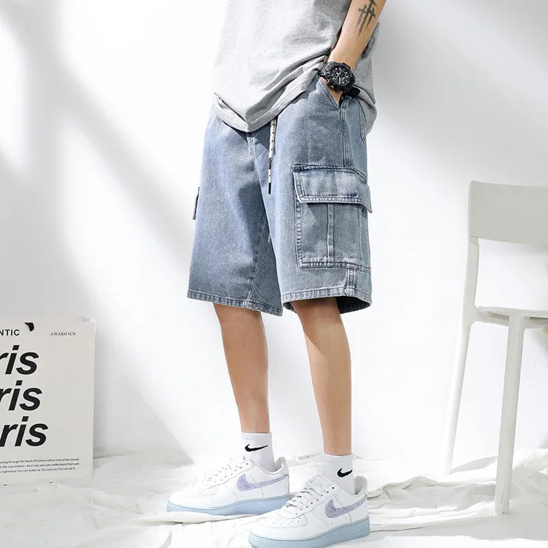 2025 New Denim Shorts for Men's Summer, Thin, Loose, Breathable, Pentagram Pants, Trendy, Versatile, Casual, Mid length, Versati