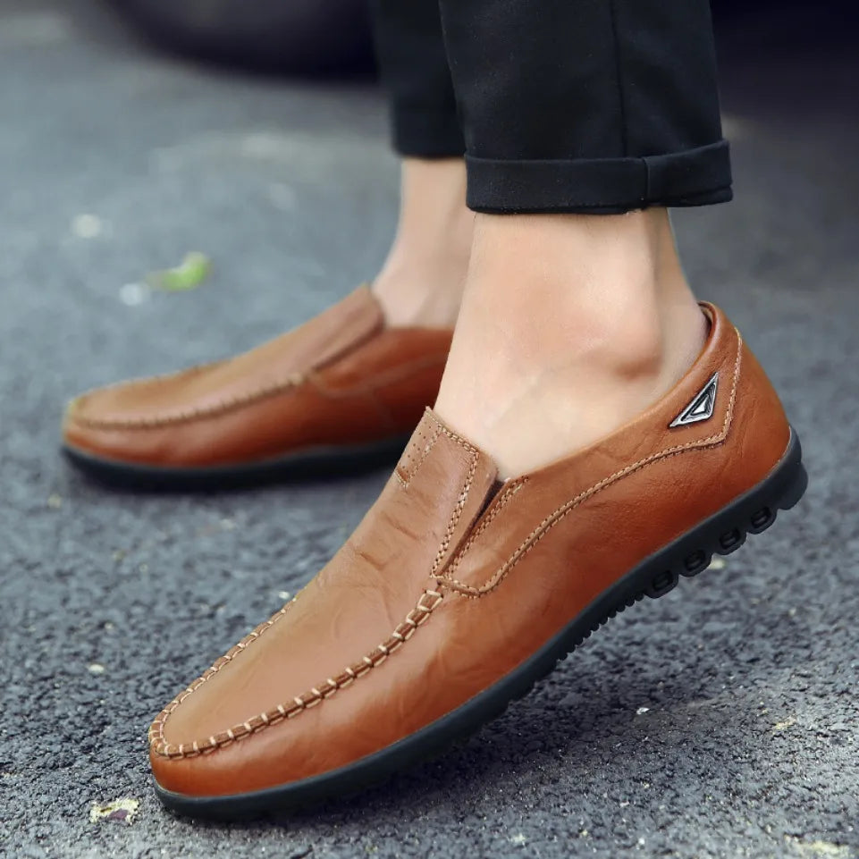 Genuine Leather Men Casual Shoes Luxury Brand Mens Loafers Moccasins Breathable Slip on Black Driving Shoes Plus Size 37-47