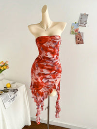New spring/summer ladies sexy strapless, backless hemline irregular mini dress