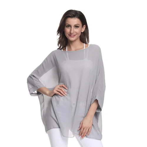 BHflutter White Blouse Shirt Women Fashion Batwing Casual Summer Tops Tees Ladies Print Chiffon Blouses Streetwear Plus Size