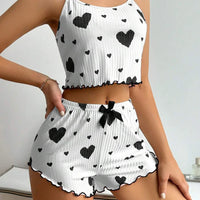 Women's Pajamas Set Summer 2PCS Sling Vest with Shorts 2026 Newly Love Heart Print Spaghetti Strap Camisole Sleepwear for Girls