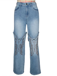 2025 Summer Fashion Woman Vintage Embroidery Denim Trousers Casual High Waist Straight Leg Jeans Women Street Clothes Jean Pants