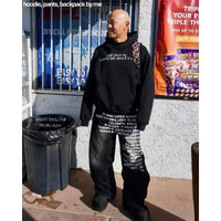 blue jeans vintage Fashion Y2K Wideleg pants Harajuku Hip Hop Streetwear Letter Printing Jeans Gothic black baggy casual pants