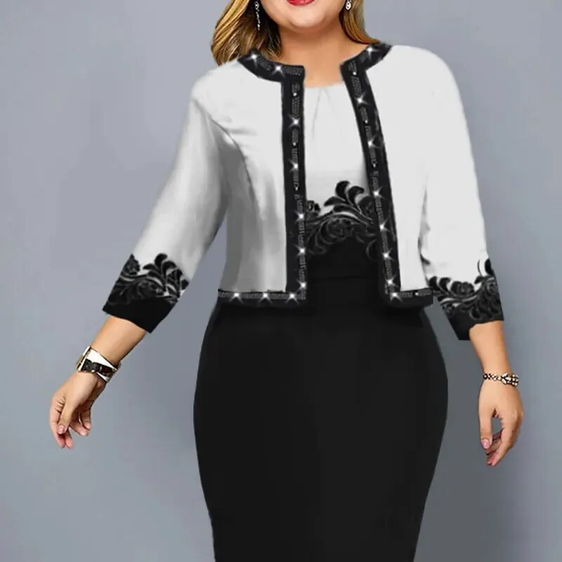 African Dress Set Clothes Women 3/4 Sleeve Jacket Tops And Dress Suit Autumn New Print Fashion Office Lady African Outfits 2023