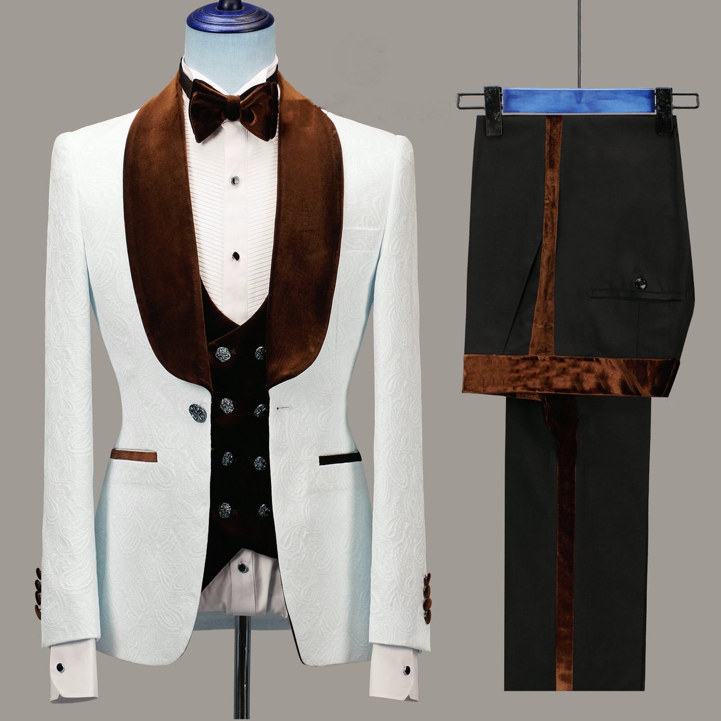Floral Jacket Men Suit Slim Fit Wedding Tuxedo Navy Blue Velvet Lapel Groom Party Suits Costume Homme Best Man Blazer