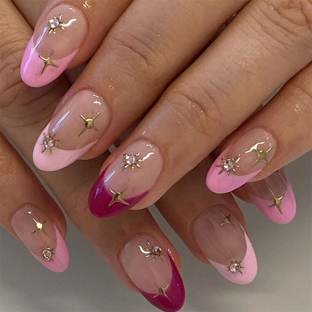 24Pcs Detachable Almond False Nails with Pearl Decoration Elegant Designs French Fake Nails Full Nail Art Tips Press On Nails