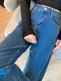 2024 Women High Waist Oversized Loose Mom Jeans Lady Streetwear Denim Y2k Straight Leg Pants Girls Blue Baggy Wide Leg Trousers