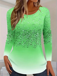 Women's T-shirt 3D elegant gradient print fashion long sleeve round neck regular top holiday weekend spring and autumn