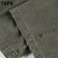 Spliced Faded Jeans Mens Retro Casual Washed Distressed Baggy Wide Leg Banana Denim Pants Man