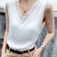 2023 Fashion Summer Elegant Tunic Women Shirts and Blouses Black Vintage Office Faux Satin Silk Basic Chiffon Tops for Woman