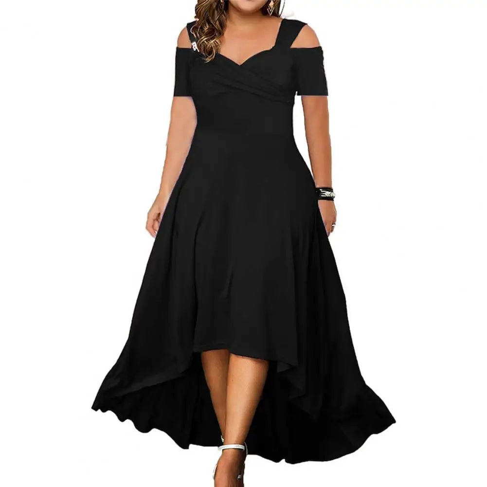Sexy Off-Shoulder Summer Long Dress V-neck Flared Large Hem Slim Fit E –  Mega Mart Center
