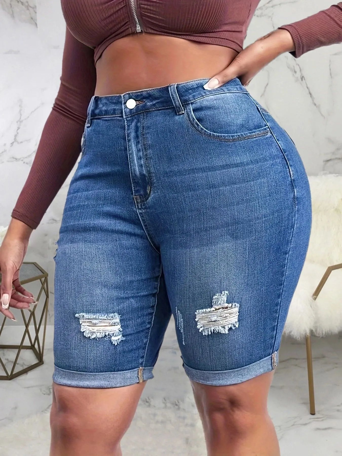 Women's Jeans 2023 Summer Women's New Lean and Versatile High-elasticity Broken Hole Denim Shorts for Women