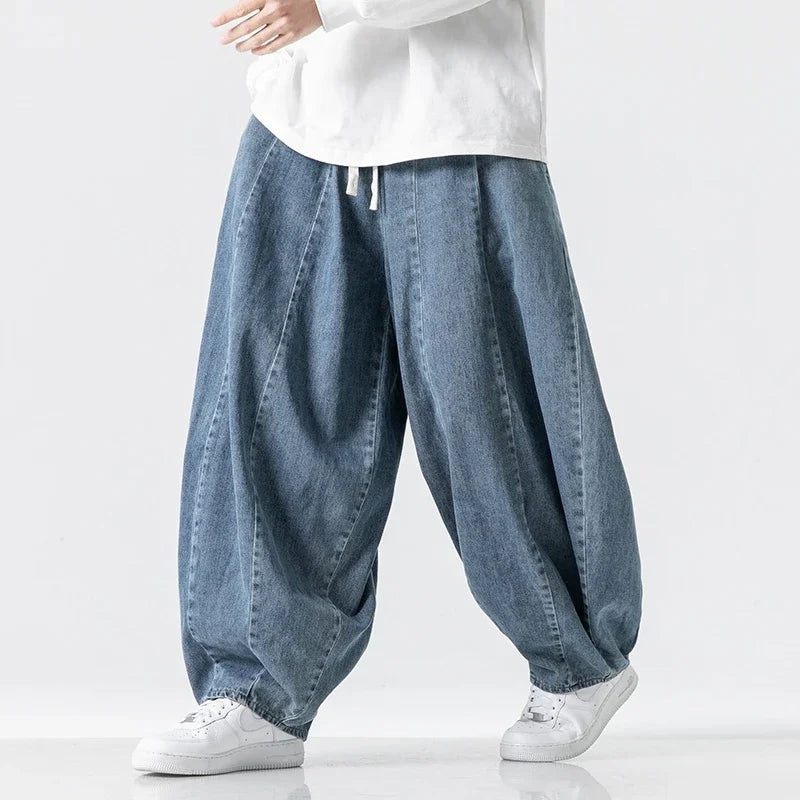 Men's Wide Leg Jeans Fashion Loose Hip Hop Denim Pants Male Solid Streetwear Vintage Straight Japanese Styles Wide Leg Pants Man