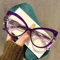 2025 New Fashionable and Versatile Cat Eye Glasses with Personalized Large Frame Color Blocking Design Anti-Blue Light Glasses