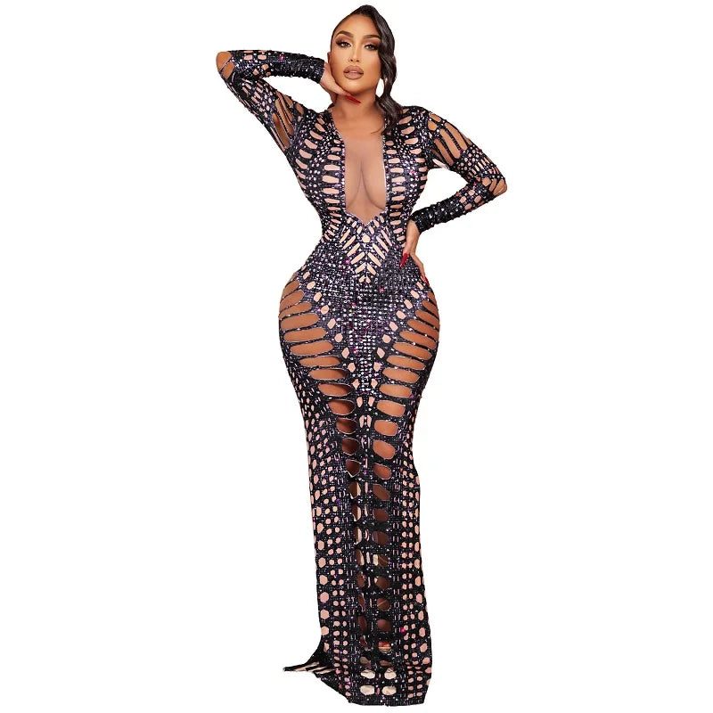 2023 New Hollow Out Beach Long Dress Sexy women See Through Bikini Swimwear Bathing suit Cover-ups Beach Wear Female