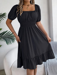 Spring Summer Elegant High Waisted Dress Square Neck Short Sleeved Ruffled Edge Long Dresses 2026 Valentine's Day Woman Clothing