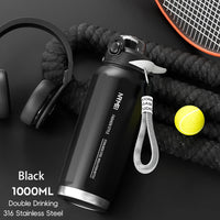 One Button Open Water Bottle with Lifting Rope, Large Capacity Stainless Steel Thermos Bottle,Outdoor Sport Vacuum Flasks